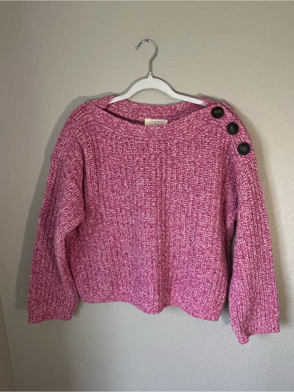 Sézane La Maille Pink Marled Wool Blend Button Shoulder Sweater Medium NWOT